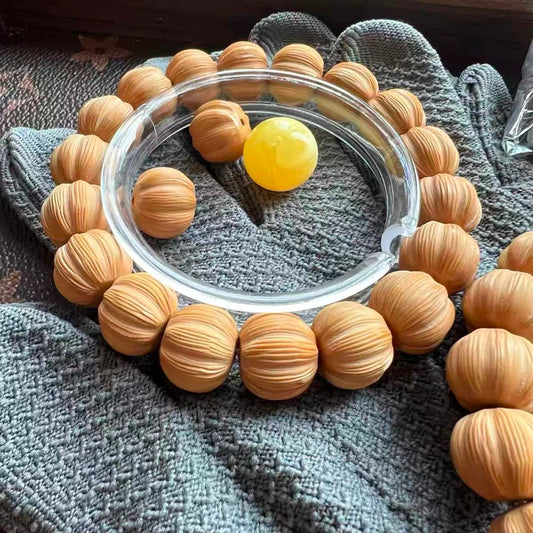 Handmade Pumpkin-Textured Walnut Bracelet